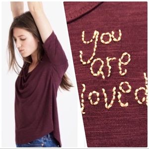 Madewell Burgundy Short Sleeve Tee with Gold Embroidery